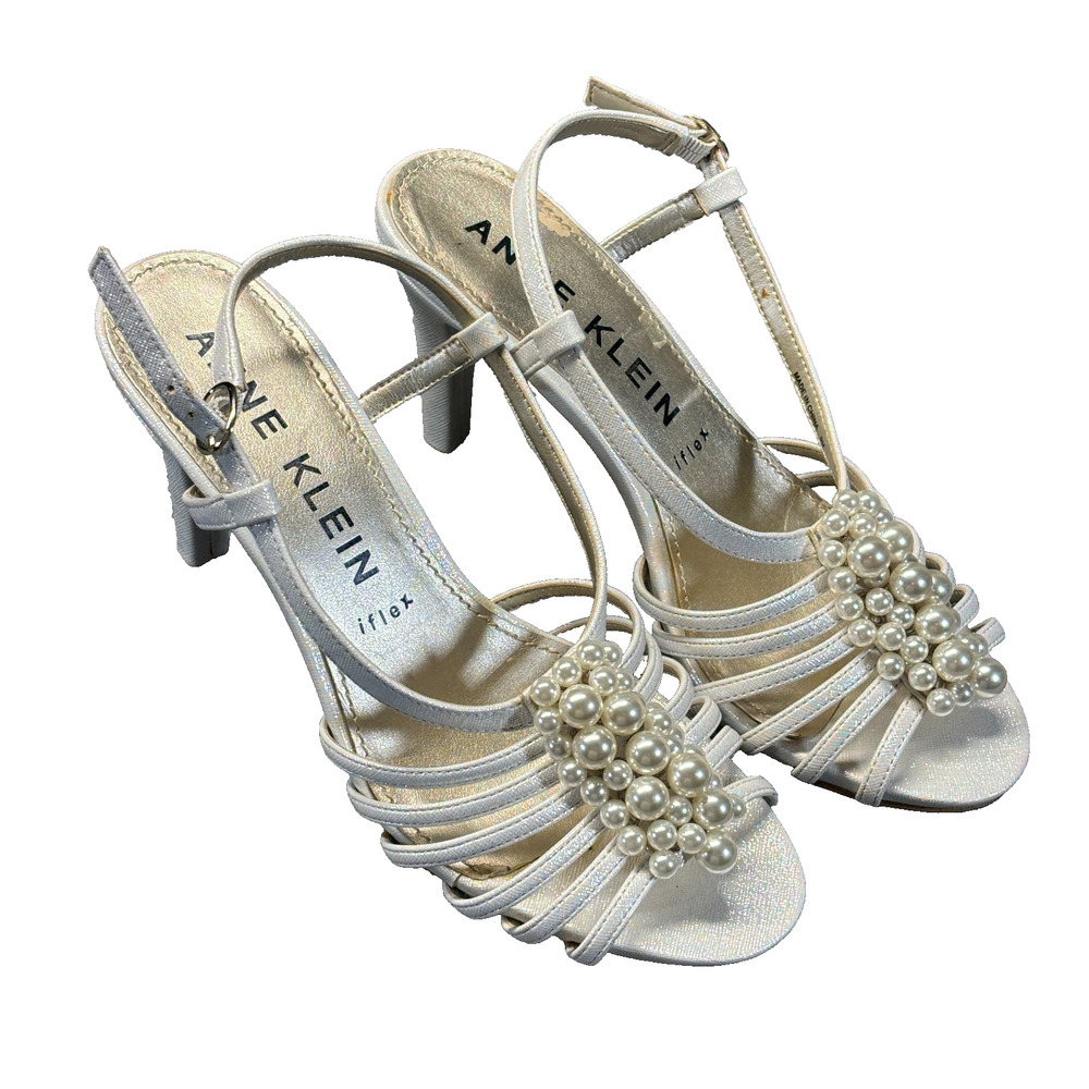 Anne Klein iflex Pearl Strappy Sandal Heel Women's 9M White Ivory Formal